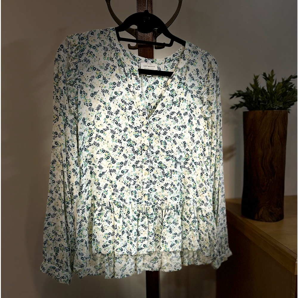 LUCKY BRAND Women's Peplum Top GREEN FLORAL Size M